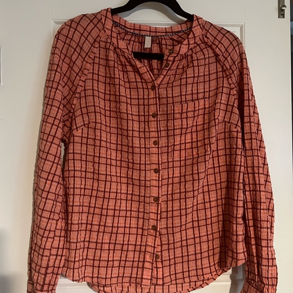 Anthropologie Blouse Pilcro Pink Plaid Button-Down 1X XL - Picture 2 of 7
